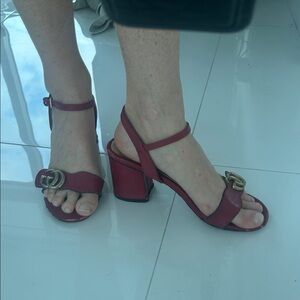 Gucci Red Block Heel Sandals